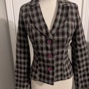 Chic Plaid Blazer with Purple Accents